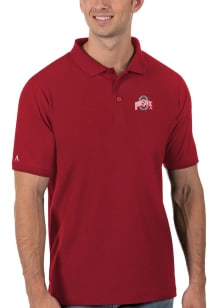 Mens Ohio State Buckeyes Red Antigua Legacy Pique Short Sleeve Polo Shirt