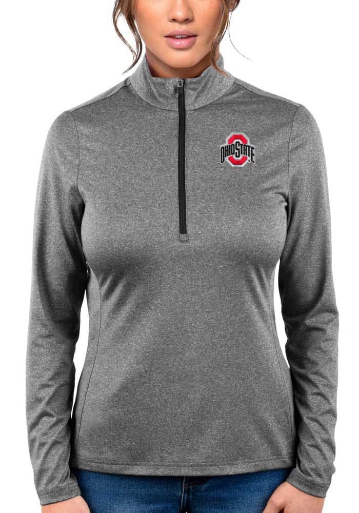 Antigua The Ohio State University Womens Black Heather Rally 2 1/4 Zip Pullover