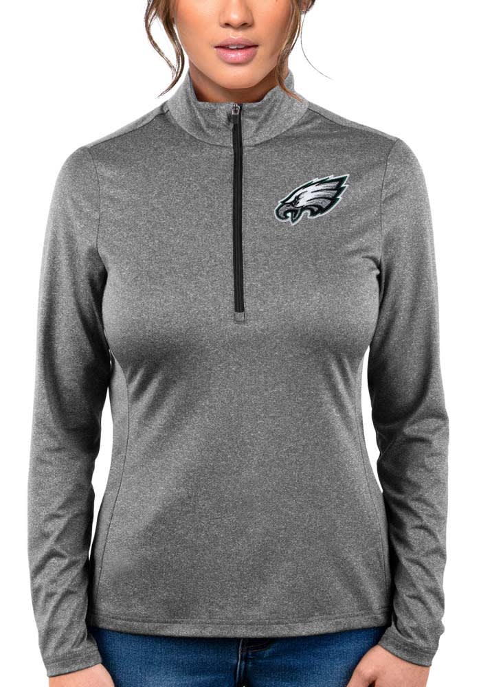 Men's Antigua Black/Gray Philadelphia Eagles Pace Quarter-Zip Pullover Jacket Size: Small