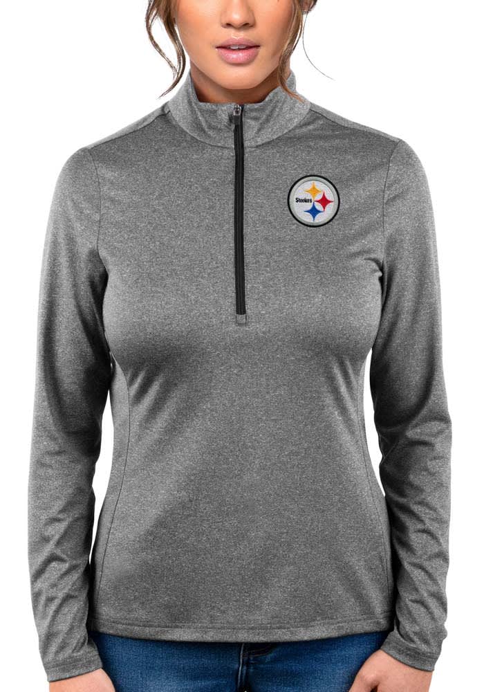 Men's Antigua White/Gray Pittsburgh Steelers Pace Quarter-Zip Pullover Jacket Size: Small