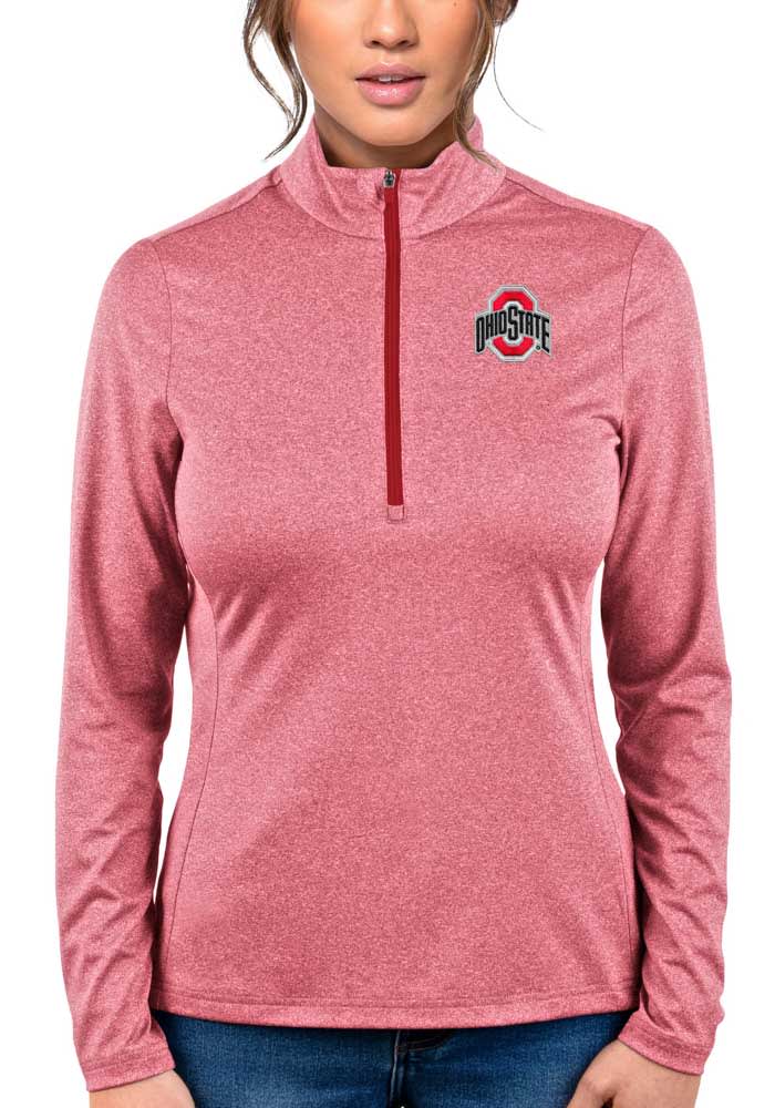 Antigua The Ohio State University Womens Red Heather Rally 2 1/4 Zip Pullover