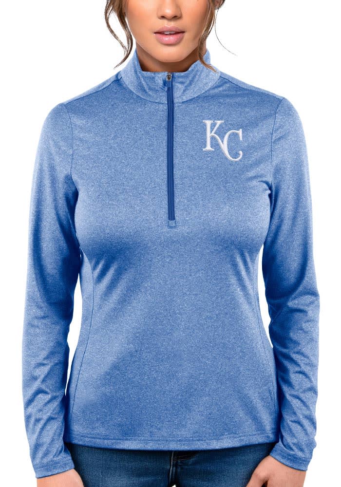 Antigua KC Royals Womens Blue Heather Tribute 1/4 Zip Pullover