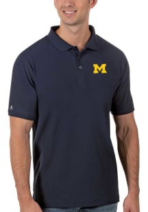 Mens Michigan Wolverines Navy Blue Antigua Legacy Short Sleeve Polo Shirt