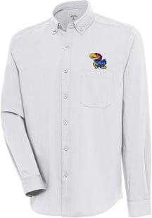 Antigua Kansas Jayhawks Mens White Flight Solid Long Sleeve Dress Shirt