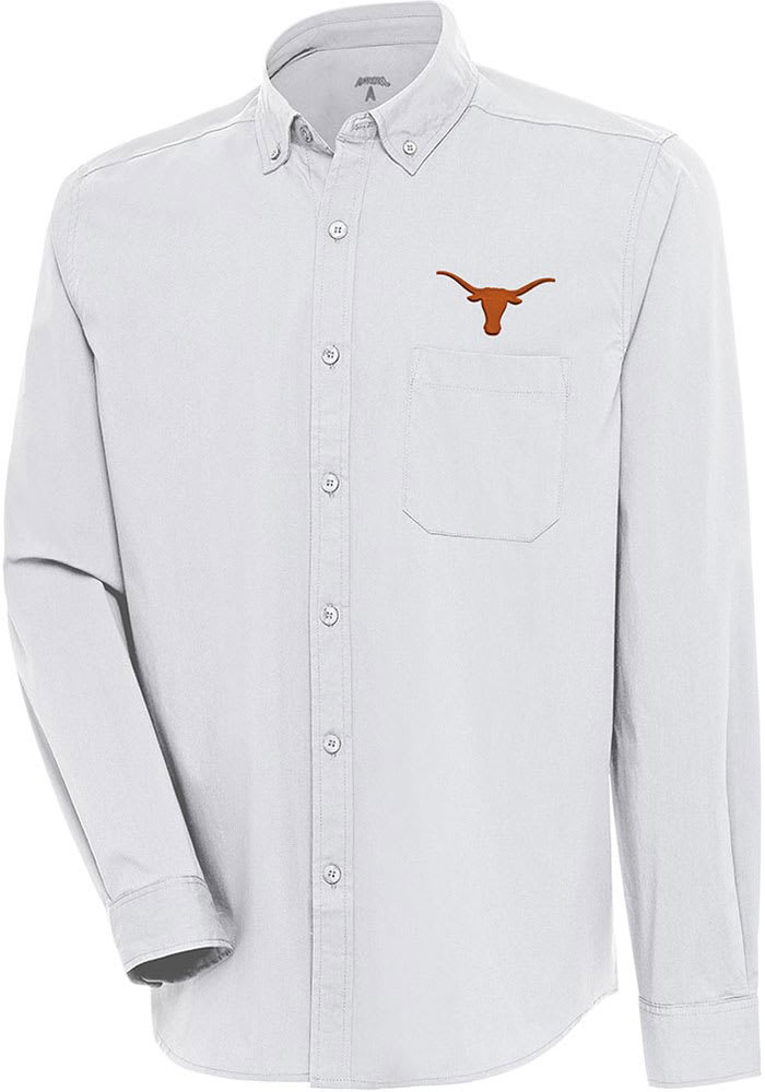 Texas Longhorns Mens Antigua WHITE Flight Solid Long Sleeve Dress Shirt -  32312650