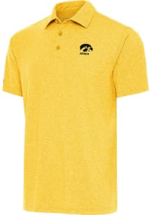 Mens Iowa Hawkeyes Gold Antigua Par Three Short Sleeve Polo Shirt
