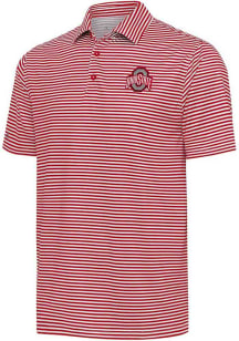 Mens Ohio State Buckeyes Red Antigua Skills Stripe Short Sleeve Polo Shirt