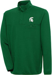 Antigua Michigan State Spartans Mens Green Streamer Long Sleeve Qtr Zip Pullover