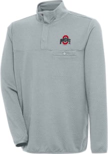 Antigua Ohio State Buckeyes Mens Grey Streamer Long Sleeve 1/4 Zip Pullover