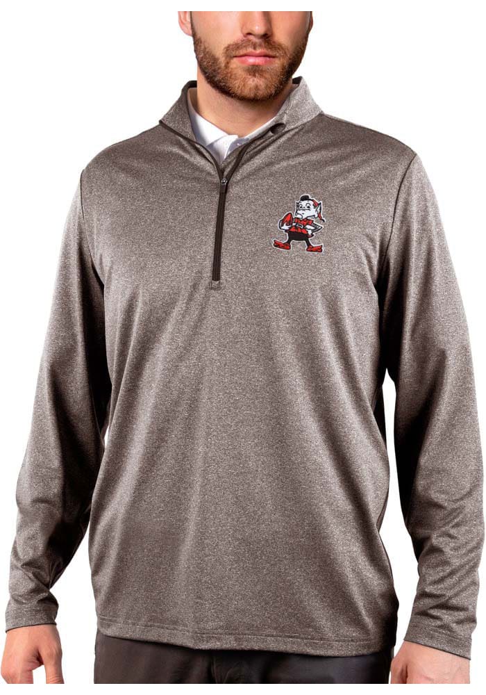 Men's Antigua Brown/Gray Cleveland Browns Glacier Quarter-Zip