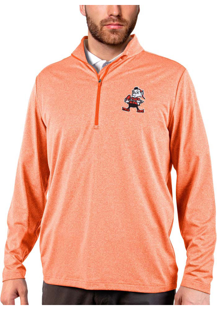 Antigua Cleveland Browns Mens Orange Rally 2.0 Long Sleeve 1/4 Zip Pullover