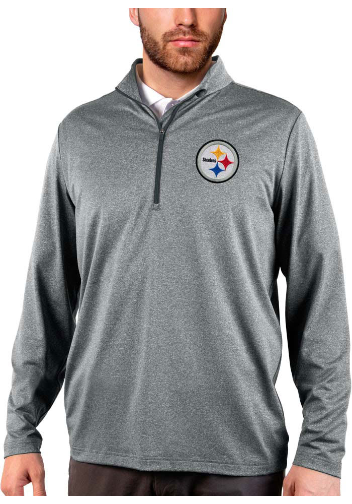 Men's Antigua White/Gray Pittsburgh Steelers Pace Quarter-Zip Pullover Jacket Size: Small