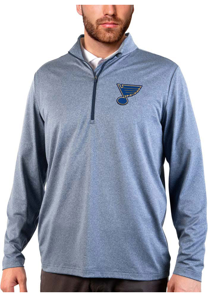 Antigua St Louis Blues Navy Blue Steamer Long Sleeve 1/4 Zip Pullover, Navy Blue, 95% Polyester / 5% SPANDEX, Size S, Rally House