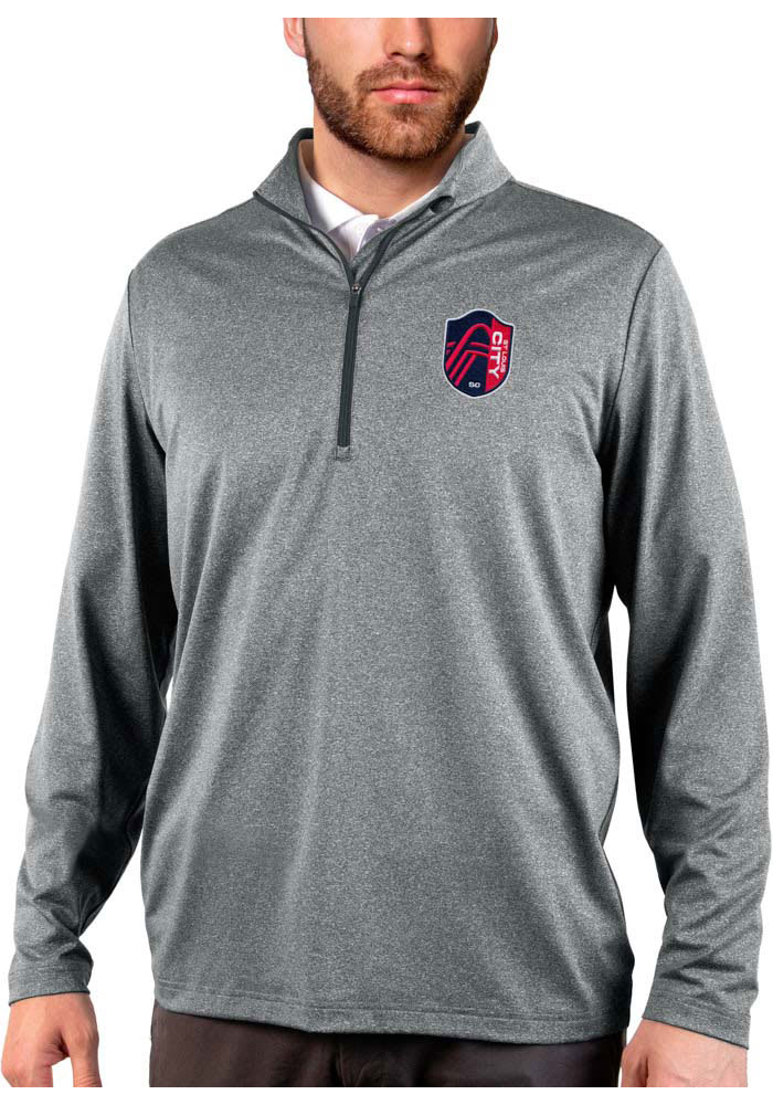 Antigua St Louis City SC Mens Charcoal Rally 2.0 Long Sleeve 1/4 Zip Pullover