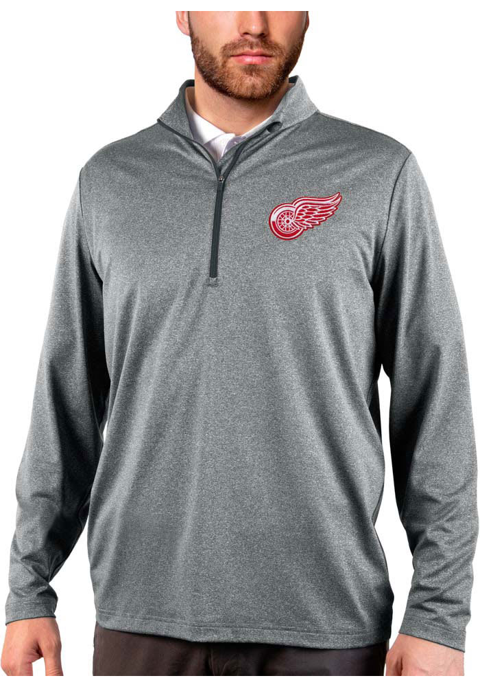 Antigua Detroit Red Wings Mens Charcoal Rally 2.0 Long Sleeve 1/4 Zip Pullover