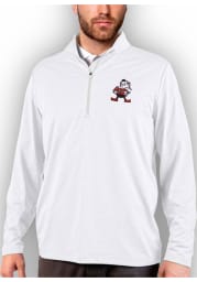 Antigua Cleveland Browns Mens White Rally 2.0 Long Sleeve 1/4 Zip Pullover