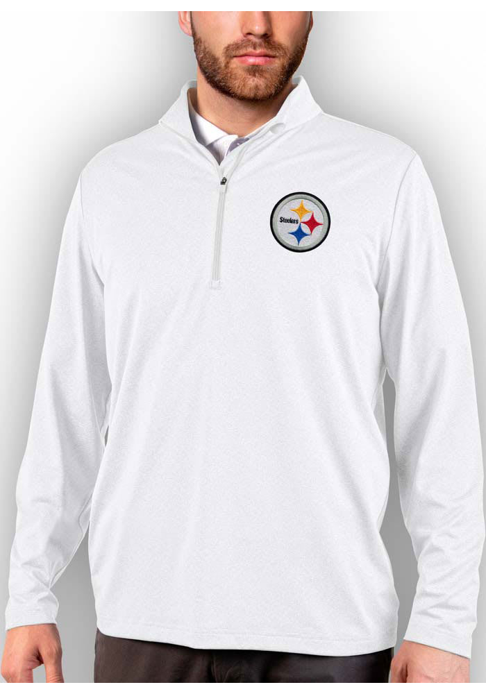 Antigua Pittsburgh Steelers Mens White Rally 2.0 Long Sleeve 1/4 Zip Pullover