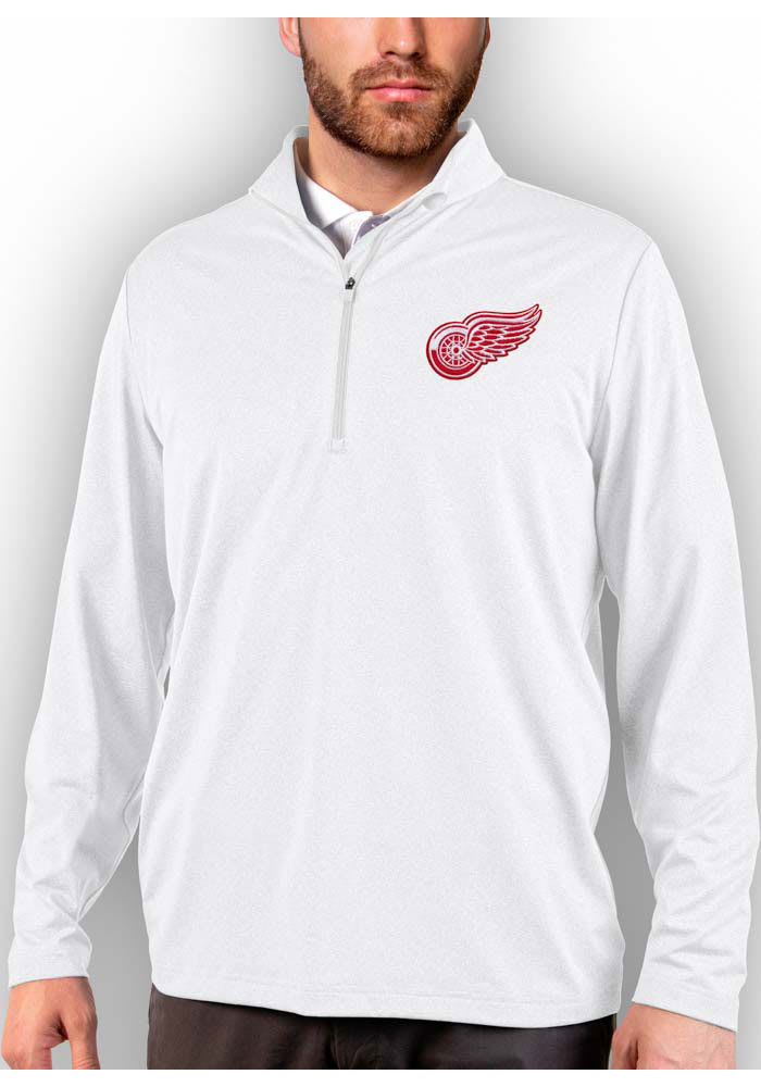 Antigua Detroit Red Wings Mens White Rally 2.0 Long Sleeve 1/4 Zip Pullover