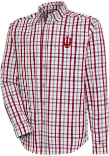 Mens Indiana Hoosiers Crimson Antigua Tending Plaid Long Sleeve Dress Shirt