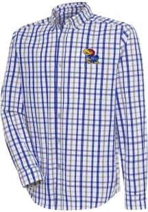 Antigua Kansas Jayhawks Mens Blue Tending Plaid Long Sleeve Dress Shirt