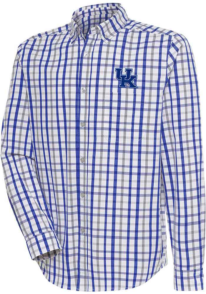 Antigua Kentucky Wildcats Mens Tending Plaid Long Sleeve Dress Shirt