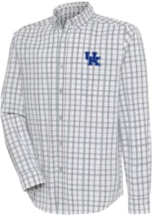 Antigua Kentucky Wildcats Mens Grey Tending Plaid Long Sleeve Dress Shirt
