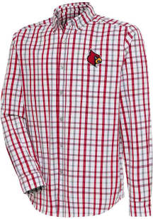 Antigua Louisville Cardinals Mens Red Tending Plaid Long Sleeve Dress Shirt