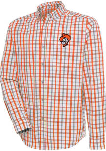 Antigua Oklahoma State Cowboys Mens Orange Tending Plaid Long Sleeve Dress Shirt