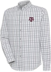 Antigua Texas A&amp;M Aggies Mens Grey Tending Plaid Long Sleeve Dress Shirt