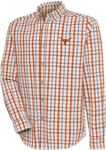 Antigua Texas Longhorns Mens Burnt Orange Tending Plaid Long Sleeve Dress Shirt
