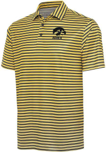 Mens Iowa Hawkeyes Gold Antigua Turn Stripe Short Sleeve Polo Shirt