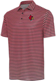 Antigua Louisville Cardinals Mens Red Turn Stripe Short Sleeve Polo