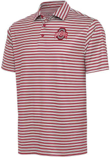 Mens Ohio State Buckeyes Red Antigua Turn Stripe Short Sleeve Polo Shirt