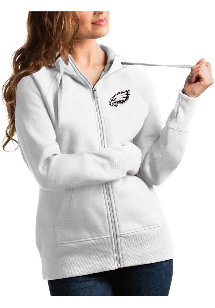 Antigua Philadelphia Eagles White Metallic Logo Victory Long Sleeve Full Zip Jacket, White, 52% Cot / 48% Poly, Size XL, Rally House