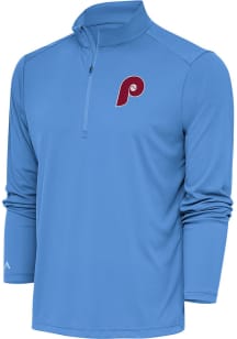 Antigua Philadelphia Phillies Mens Light Blue Tribute Long Sleeve 1/4 Zip Pullover