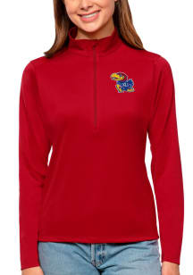 Antigua KU Jayhawks Womens Red Tribute 1/4 Zip Pullover