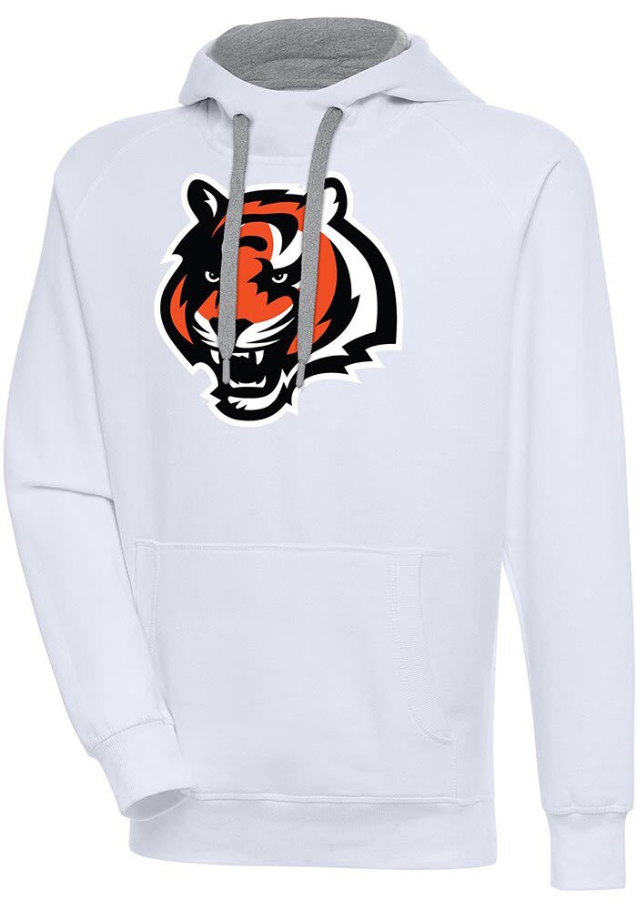 Men's Antigua White Cincinnati Bengals Victory Pullover Hoodie Size: Large