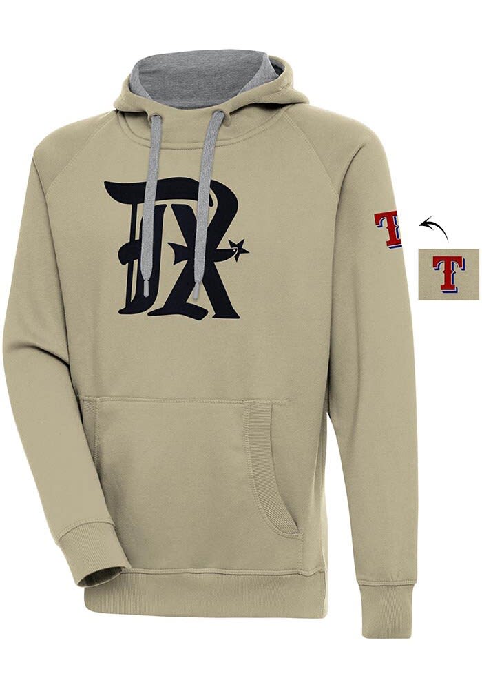 Antigua Texas Rangers Mens KHAKI Victory Hoodie - 32314199