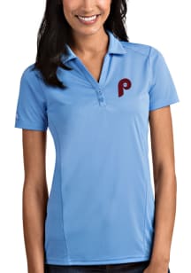 Antigua Philadelphia Phillies Womens Light Blue Tribute Short Sleeve Polo Shirt