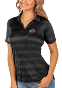 Womens Ohio State Buckeyes Black Antigua Compass Short Sleeve Polo Shirt