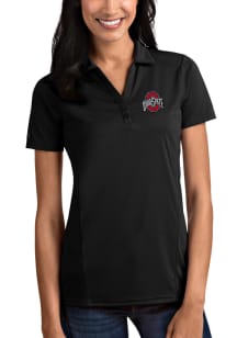 Antigua Ohio State Buckeyes Womens Black Tribute Short Sleeve Polo Shirt