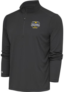 Antigua Michigan Wolverines Mens Charcoal 2023 National Champions Offical Logo Long Sleeve 1/4 Z..
