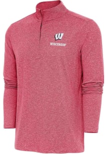 Mens Wisconsin Badgers Red Antigua Hunk Qtr Zip Pullover