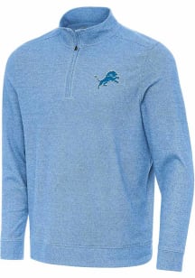 Antigua Detroit Lions Mens Light Blue Subtle Buffed Long Sleeve Qtr Zip Pullover