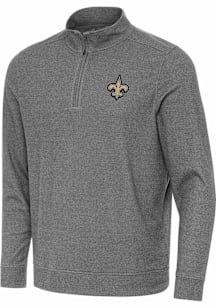 Antigua New Orleans Saints Mens Black Subtle Buffed Long Sleeve Qtr Zip Pullover