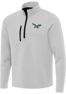 Antigua Philadelphia Eagles Mens Grey Retro Insider Long Sleeve Qtr Zip Pullover