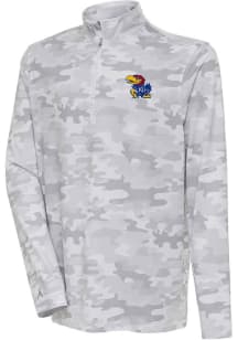 Antigua Kansas Jayhawks Mens White Discord Camo Long Sleeve 1/4 Zip Pullover