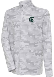 Antigua Michigan State Spartans Mens White Discord Camo Long Sleeve 1/4 Zip Pullover