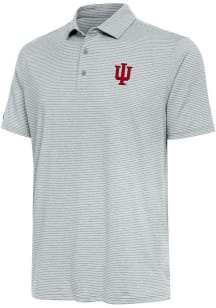 Mens Indiana Hoosiers Grey Antigua Scheme Stripe Short Sleeve Polo Shirt
