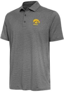 Mens Iowa Hawkeyes Black Antigua Scheme Stripe Short Sleeve Polo Shirt